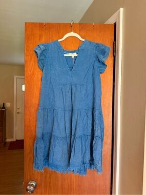 Umgee Blue Ruffle Sleeve Mini Dress